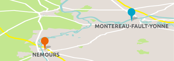 carte du CH 77, sites de Montereau et Nemours